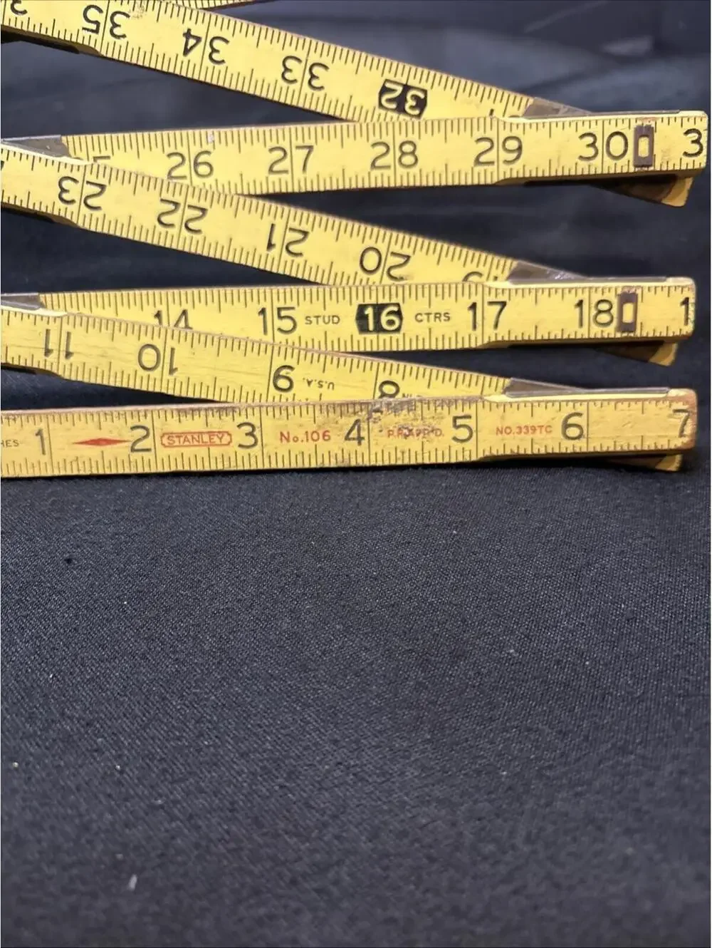 Lot of 2 Vintage 72" 6ft Folding Wooden Rulers STANLEY Tools Zig Zag Yellow - Picture 4 of 8